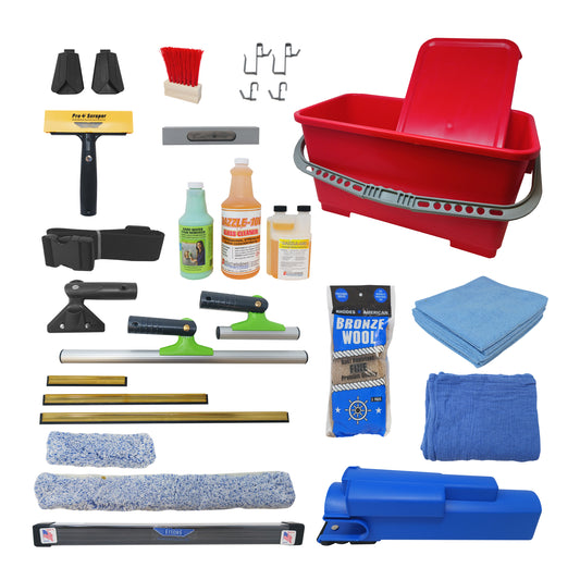 Pro Window Cleaner Starter Kit with Red Bucket