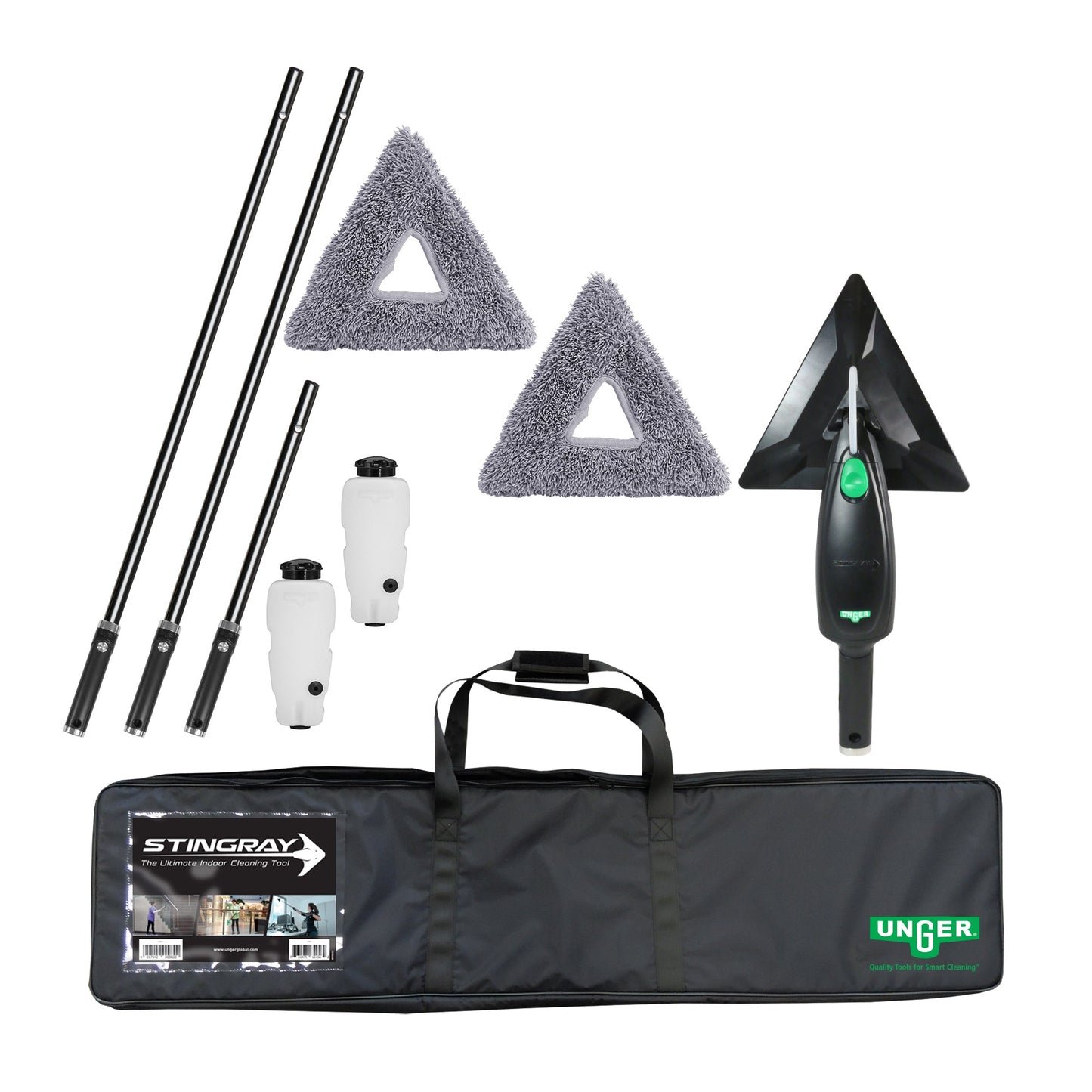 Unger Stingray Refillable Microfiber Indoor Window & Surface Cleaning 11 Foot Deluxe  Kit